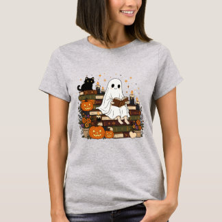 Gezellige Halloween Geest Boekenwurm Esthetiek T-shirt