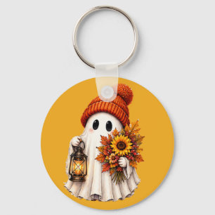 Gezellige Halloween Geest Lantaarn Zonnebloemen Sleutelhanger