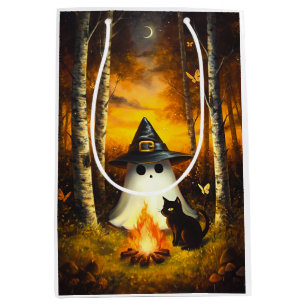 Gezellige Halloween Ghost & Black Cat Kampvuur Kun Medium Cadeauzakje