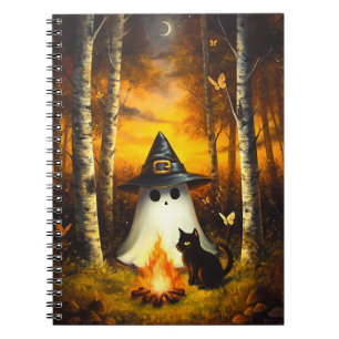 Gezellige Halloween Ghost & Black Cat Kampvuur Kun Notitieboek
