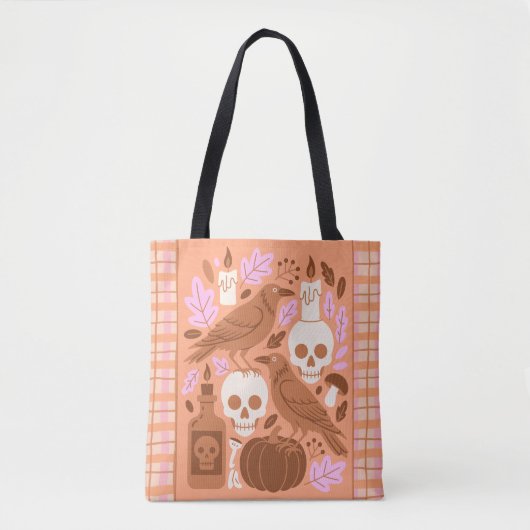 Gezellige Halloween Moderne Folk Art Pastel Plaid Tote Bag (Voorkant)