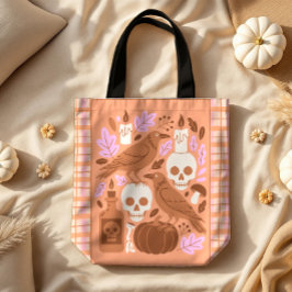 Gezellige Halloween Moderne Folk Art Pastel Plaid Tote Bag