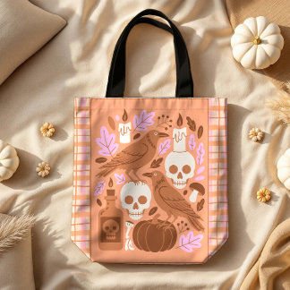 Gezellige Halloween Moderne Folk Art Pastel Plaid Tote Bag