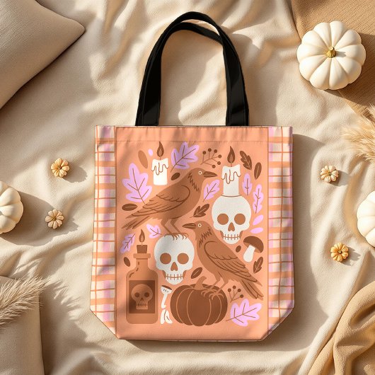 Gezellige Halloween Moderne Folk Art Pastel Plaid Tote Bag