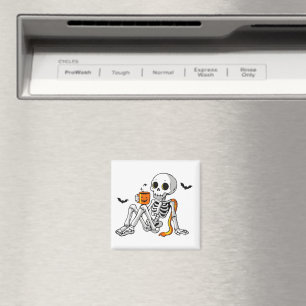 Gezellige Halloween-skelet met koffie- en vleermui Magneet