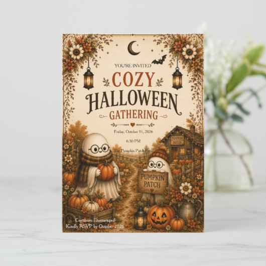 Gezellige Halloween-vergadering Kaart (Staand voorkant)
