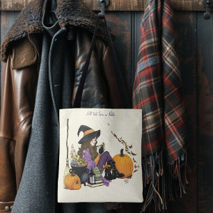 Gezellige heks vibes Halloween pompoenen Paarse Tote Bag