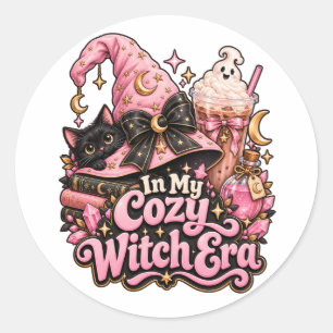 Gezellige Heksen Tijd Knuffel Roze Halloween Ronde Sticker