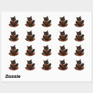Gezellige Hekserige Zwarte Kat Leest Toverboek Hal Ronde Sticker
