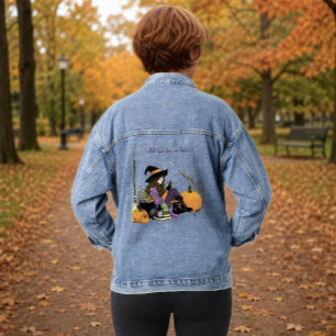Gezellige Hekserij Halloween Pompoenen Paars Denim Jacket