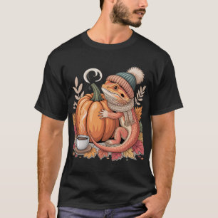 Gezellige Herfst Bearded Dragon met Coffee Art T-shirt