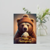 Gezellige Herfst Beer Woodland Thanksgiving Folie Feestdagen Briefkaart (Staand Voorkant)