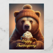 Gezellige Herfst Beer Woodland Thanksgiving Folie Feestdagen Briefkaart (Voorkant)