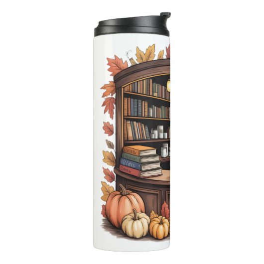 Gezellige herfst bibliotheek koffie thermosfles (Gedraaid links)