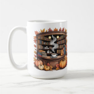 Gezellige herfst bibliotheek koffiemok — Boek hoek