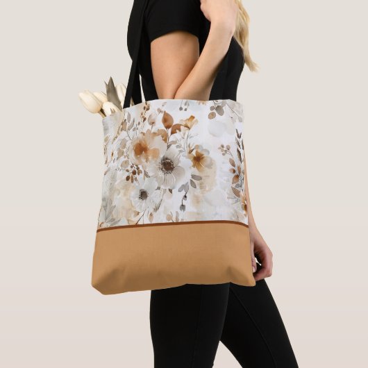 Gezellige Herfst Bloemen Botanisch met Kleurenblok Tote Bag (Dichtbij)