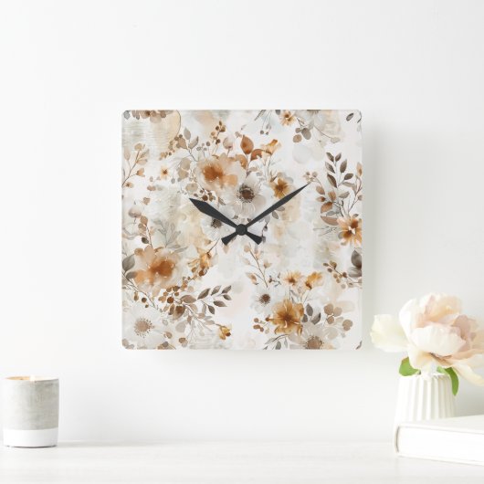 Gezellige herfst Bloemen Botanische Print Vierkante Klok (Huis)