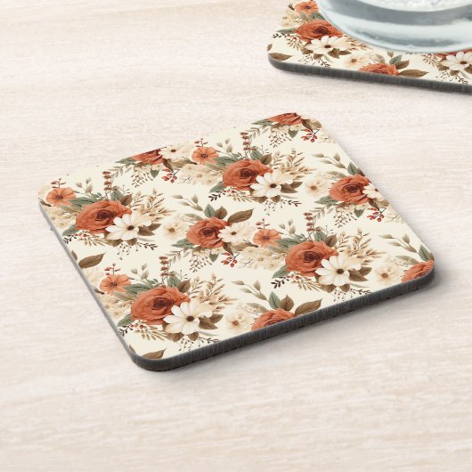 Gezellige herfst bloemenprint digitale kunst bier onderzetter (Linkerzijde)