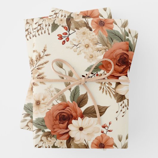 Gezellige herfst bloemenprint digitale kunst inpakpapier vel (In situ)