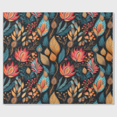 Gezellige herfst bloemenprint digitale volkskunst cadeaupapier (Vlak)