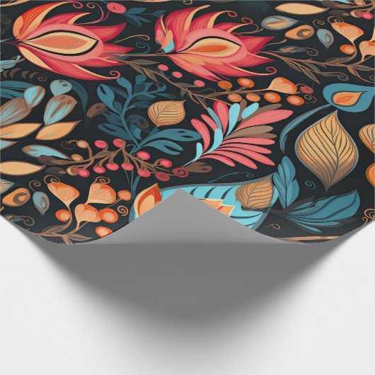 Gezellige herfst bloemenprint digitale volkskunst cadeaupapier (Hoek)