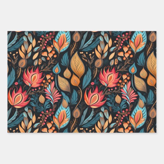 Gezellige herfst bloemenprint digitale volkskunst inpakpapier vel (Voorkant 2)