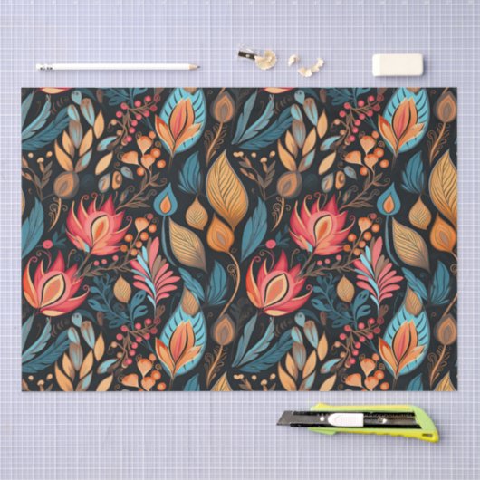 Gezellige herfst bloemenprint digitale volkskunst tissuepapier (Craft)