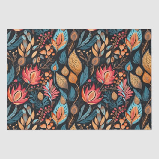 Gezellige herfst bloemenprint digitale volkskunst tissuepapier (Voorkant)