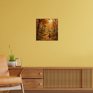 Gezellige herfst boswandeling meisje hond gouden b poster