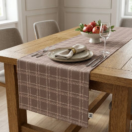 Gezellige herfst bruine geruite tartan geometrisch korte tafelloper