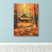 Gezellige herfst Cabin Retreat Fine Art Canvas Afdruk (Insitu (Houten vloer))