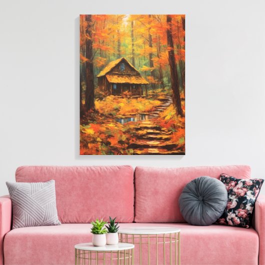 Gezellige herfst Cabin Retreat Fine Art Canvas Afdruk (Insitu (Woonkamer))