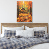 Gezellige herfst Cabin Retreat Fine Art Canvas Afdruk (Insitu (Slaapkamer))