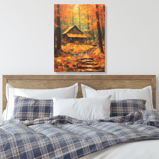Gezellige herfst Cabin Retreat Fine Art Canvas Afdruk (Insitu (Slaapkamer))