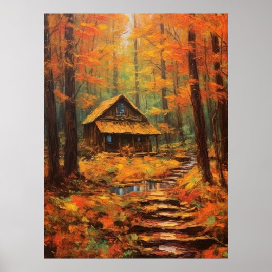 Gezellige herfst Cabin Retreat Fine Art Poster (Voorkant)