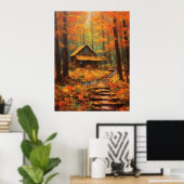 Gezellige herfst Cabin Retreat Fine Art Poster (Thuiskantoor)