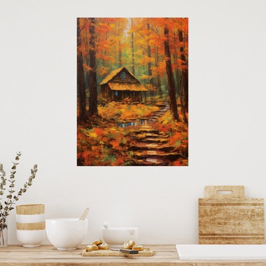 Gezellige herfst Cabin Retreat Fine Art Poster (Keuken)