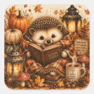 Gezellige herfst cottagecore boekliefhebber vierkante sticker