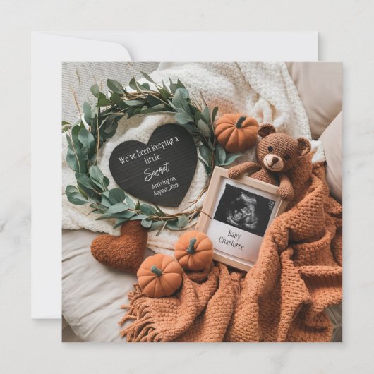 Gezellige herfst-echoscopie zwangerschapsaankondig kaart (Voorkant)