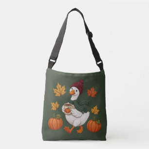 Gezellige herfst eend met pompoen koffie herfstbla crossbody tas
