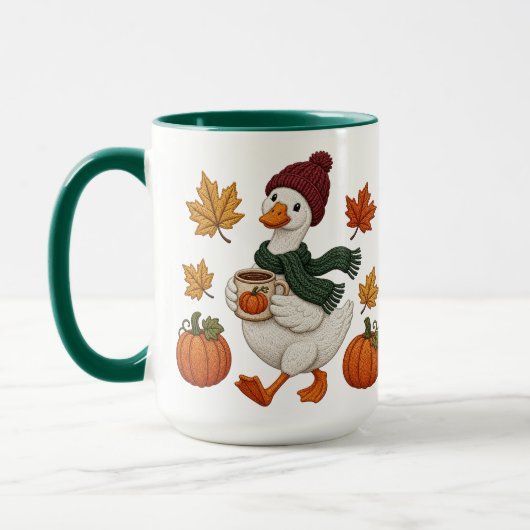 Gezellige herfst eend met pompoen koffie herfstbla mok (Links)