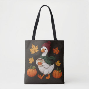 Gezellige herfst eend met pompoen koffie herfstbla tote bag