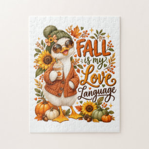 Gezellige herfst eend met pompoen kruiden latte legpuzzel