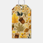 Gezellige herfst eikels & bladeren in geel, bruin cadeaulabel (Voorkant)