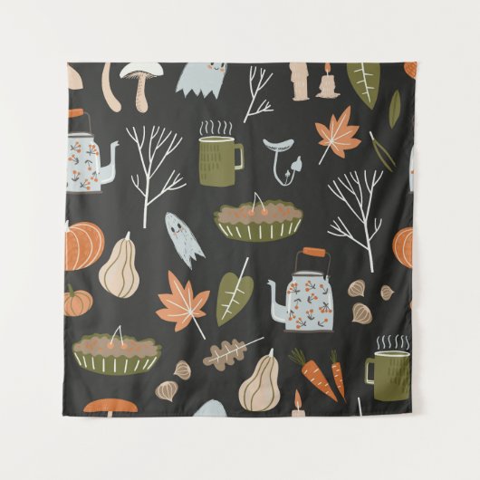 Gezellige Herfst Elements: Warme Patroon. Wandkleed (Voorkant)