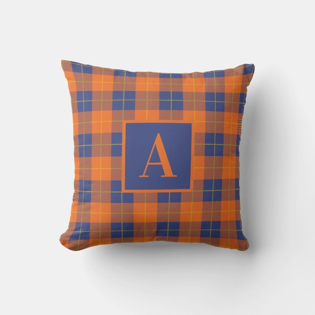 Gezellige herfst geruite monogram gebuffeld geruit kussen (Voorkant)