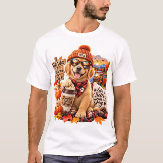 Gezellige Herfst Golden Retriever Pompoen Kruiden T-shirt