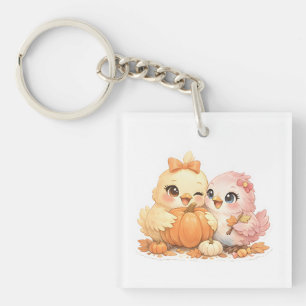 Gezellige Herfst Halloween Vogels Vierkante Sleute Sleutelhanger