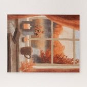Gezellige Herfst Herfstvenster Legpuzzel (Horizontaal)
