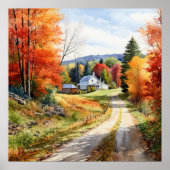 Gezellige Herfst in Vermont Village Waterverf Art Poster (Voorkant)